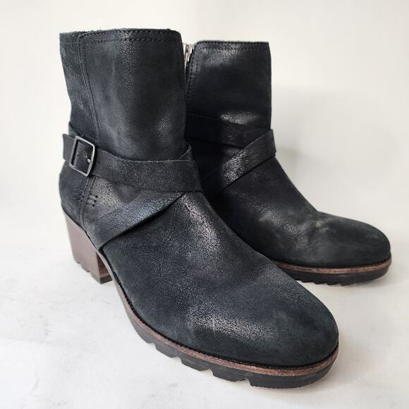 Sorel Cate Buckle Boots Size 8.5 Black Leather Leather Waterproof Block Heel - Picture 2 of 8